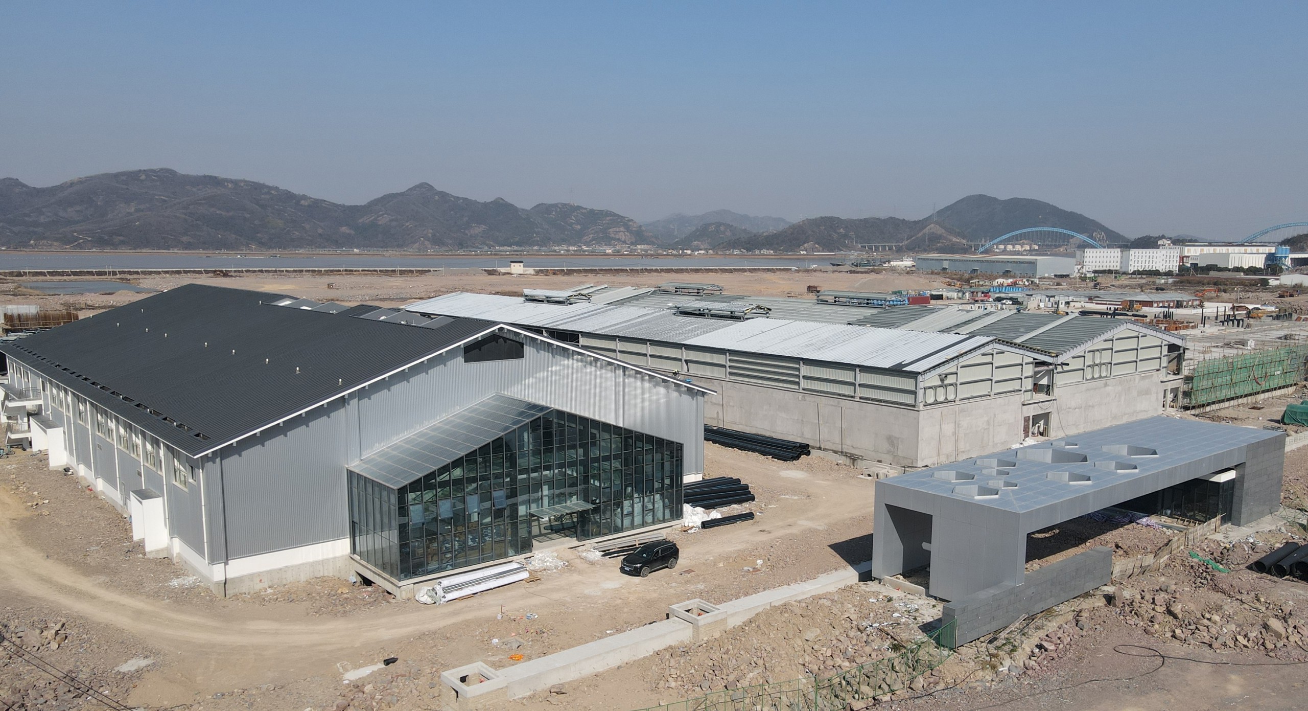 Main entrance to the facility. Small building with Hatchery, RAS 1, 2 and 3 together with administration